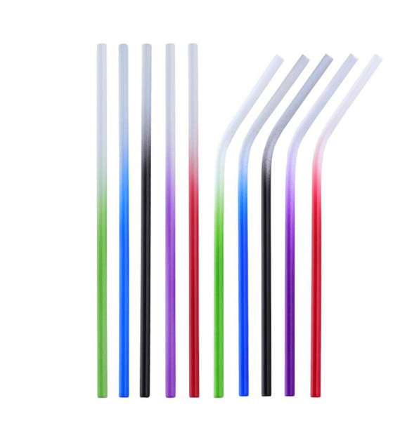 Stainless Steel Temperature Color Change Straw 210*6mm Bent Straight Reusable Metal Drinking Straws 300pcs OOA7077-6