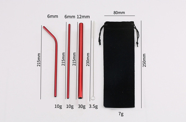 DHL Stainless Steel Milk Straw Set Portable Outdoor Straws Set 5pcs Kitchen Bar Accessories Multicolor Straw Sets A02