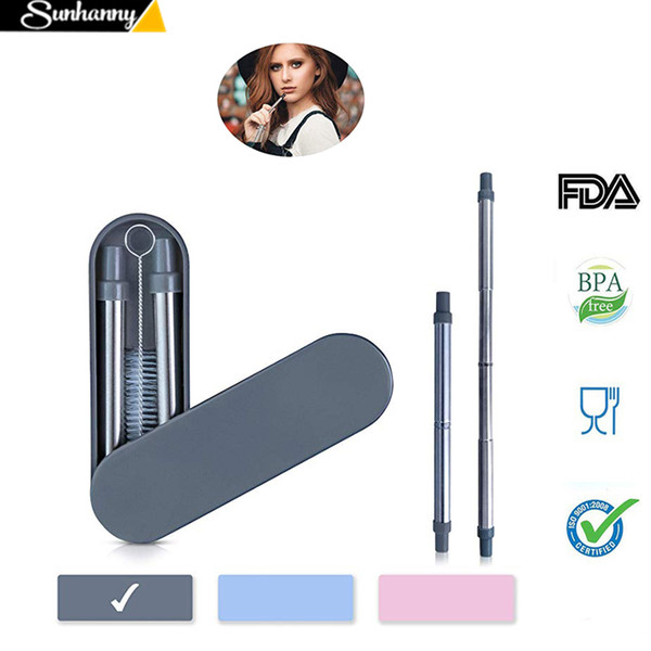 Drinking Straw Foldable Reusable Metal Straw With Keychain Hole for Travel Outdoor Bar Accessories