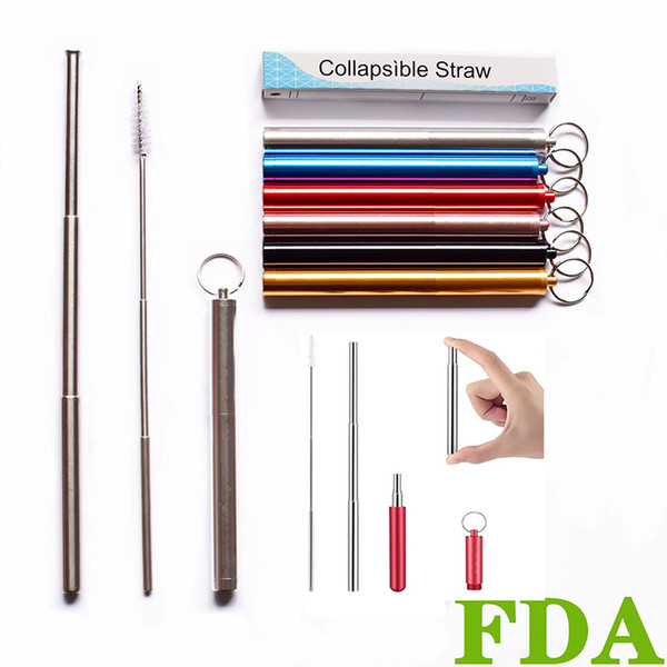 Reusable Straws Protable Stainless Steel Metal Drinking Straw With Cleaning Brush Travel Case Collapsible Set Kit A95995