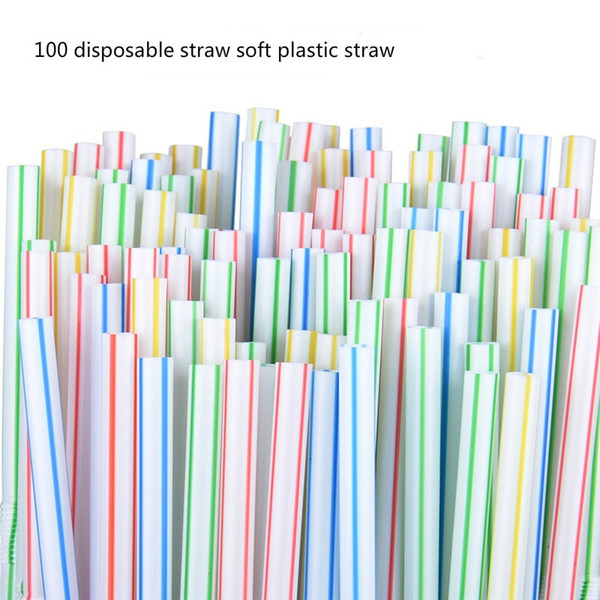 JM 100 disposable straw soft plastic straw stripes multicolor rainbow bending rod accessories