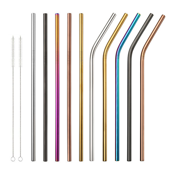 Stainless Steel Drinking Straws Colorful Straight Bent Reusable Straws Juice Milk Party Bar Accessorie 8.5/9.5/10.5inch Christmas HH7-1349