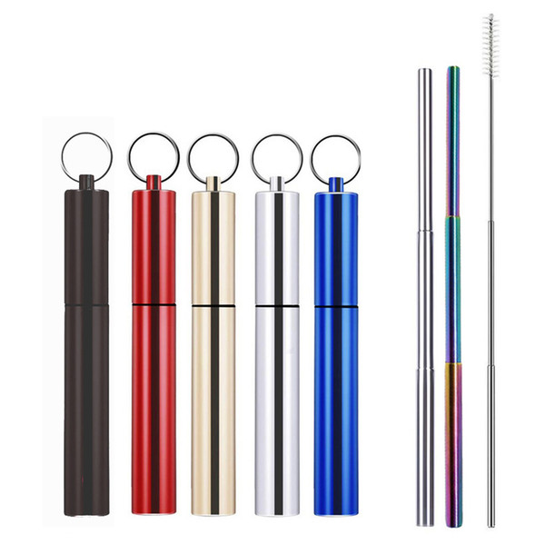 Stainless Steel Straws Calable Drinking Straws Telescopic Stainless Steel Folding Straw Repeat with A Brush Removable reusable straws