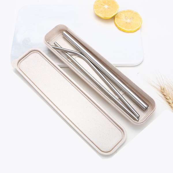 2018 Top Fashion 4Pcs Reusable Drinking Straw High Quality 304 Stainless Steel Metal Straw with Cleaning Brush For Mugs Kitchen Accessories