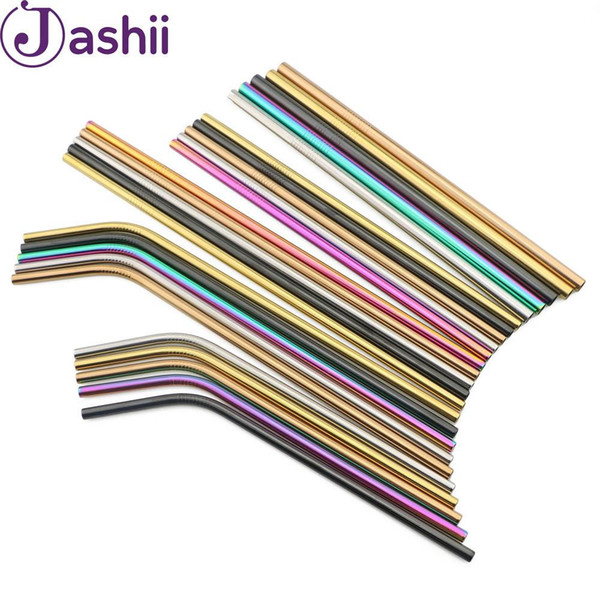 JASHII 2PCS/Pack Colorful Drinking Straws 304 Stainless Steel Straight and Bent Reusable With Brush Fruit JuiceTea Coffee Tools