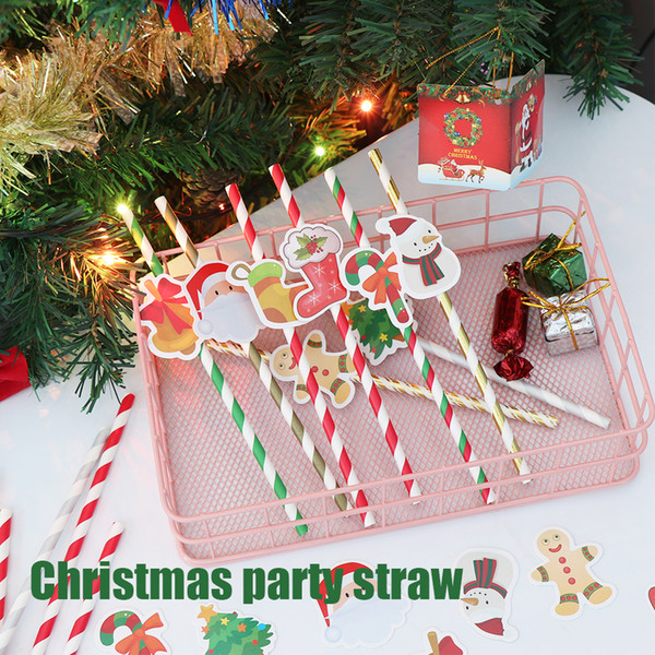 10pcs/set Santa Claus Xmas Tree Christmas Paper Disposable Drinking Straws Kids Party Supplies