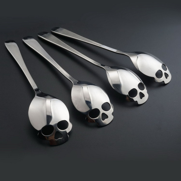 Stainless Steel coffee spoon Skull shape dessert spoon Food grade stainless ice cream candy tea spoon tableware DHL Shipping Free