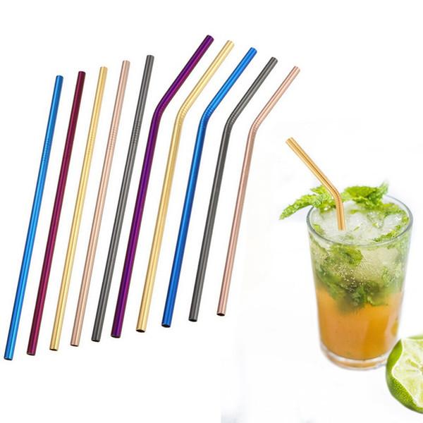 10.5 inch Colorful Stainless Steel Straws Straight and Bend Drinking Straw 266*6mm Reusable Metal bar tool