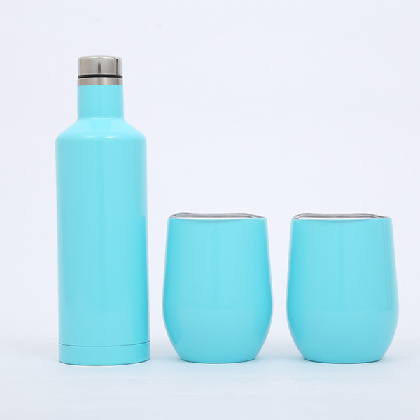 3pcs/set Stainless Steel Tumbler 500ml red wine bottle Flask Double 12 oz Stemless Egg cups Festive party with Gift box