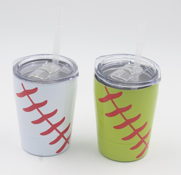 9oz Kids Cup with Lid Straw Double Wall Stainless Steel Tumblers Baseball Softball Coffee Mug Drinkware Flask IN STOCK