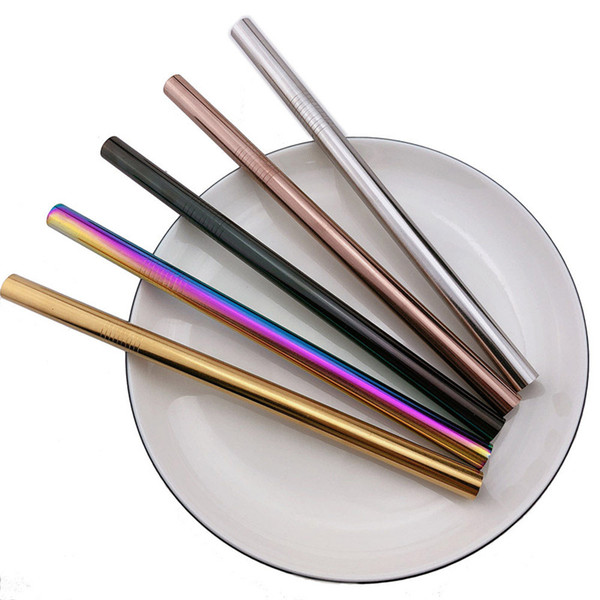 Extra Wide Colorful Rainbow Black Drinking Straws Reusable 304 Stainless Steel Metal Straw For Smoothies Tapioca Pearls 10Pcs