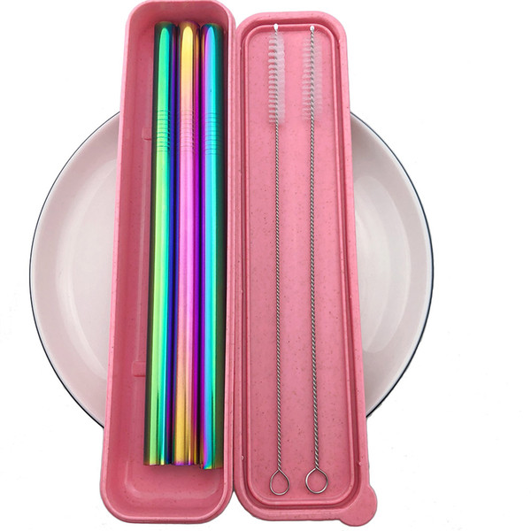 6/8/12mm*215mm Stainless Steel Rainbow Black Gold Drinking Straw Reusable Straight Metal Straws Fruit Juice Milk Bar Accessories