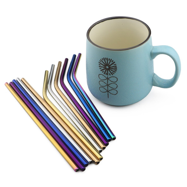 New Size 6*190mm Stainless Steel Drink Straw Reusable Rainbow Gold Metal Straight Bend Straws Drink Tea Bar Drinking Straws