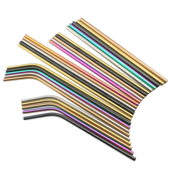 Wholesale 100-Pcs Colorful Stainless Steel Drinking Straws Straight Bent Reusable Metal Straw Fruit Juice Tea Coffee Bar Tools Dropship