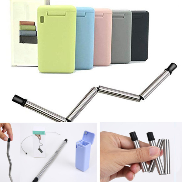 Collapsible Reusable Straws Final Straw Stainless Steel Straws Foldable Drinking Straw With Cleaning Brush Kitchen Tools Drinkware HH7-1433B