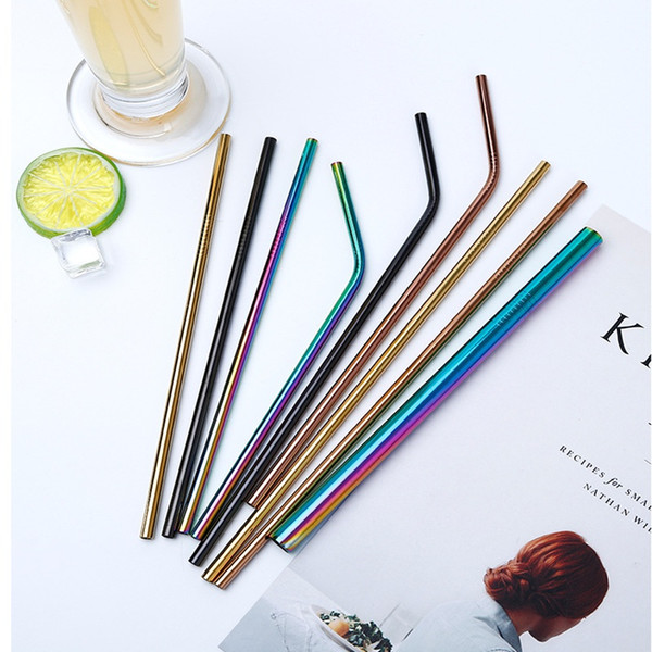 Colored Stainless Steel Straws Reusable Cocktail Straws Bent Straight Metal Straws For Smoothies Mason Jars Coffee Birthday Party Decoration