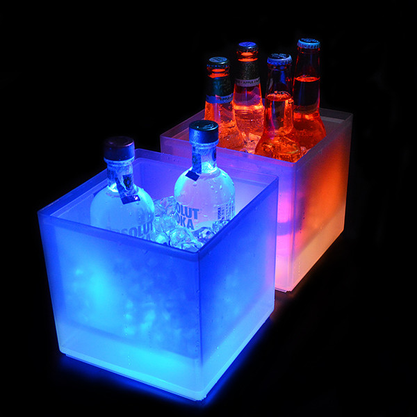 3500ml Rectangle LED Light Ice Buckets Luminous Double Layer Square Bucket Plastic Non Toxic Waterproof Kitchen Bar Tools Durable 45kf XB