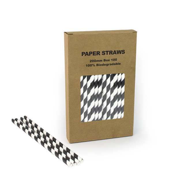 Free Shipping 100pcs/box Black and white stripe paper straw Striped Chevron Polka Dot Drinking Straws For Birthday Wedding Decorative Party