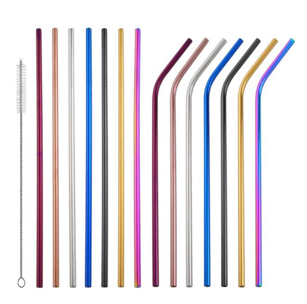 colorful Drinking Straw Stainless Steel Straight Bent Reusable Straws Juice Milk Party Bar Straw 215*6mm KKA6432