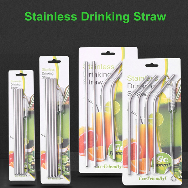 4+1/Set 8.5 inch 10.5 inch 304 Stainless Steel Metal Drinking Straws Straight/Bent With Brush Reusable Drinking Straws