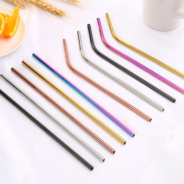 Eco-friendly water bottle tumbler straw reusable straight and bend colorful party metal stainless steel drinking straw