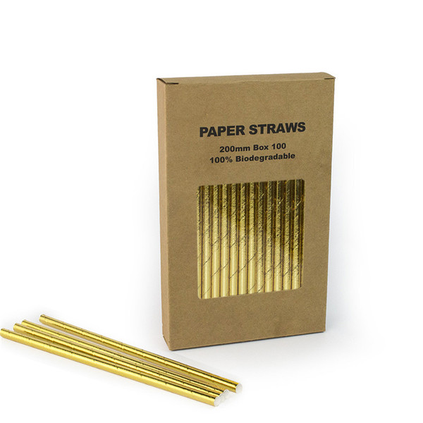 7.75 inch 20colours bulk Biodegradable gold green black white Paper drinking Straws wholesale Party Supplies 100pcs/ lot free shipping