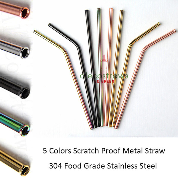 2019 New Straight and Bendy Scratch-Proof 18/8 Stainless Steel Straw Metal Drinking Straw Scratch Proof Kitchware for JuiceTea Bar Accessory