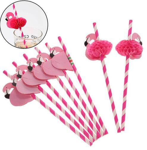 Flamingo Paper Straws Disposable Honeycomb Suckers Cartoon Bird Straw Stripe Paper Sucker for Drinking Cocktail Juice Party Wedding Decor