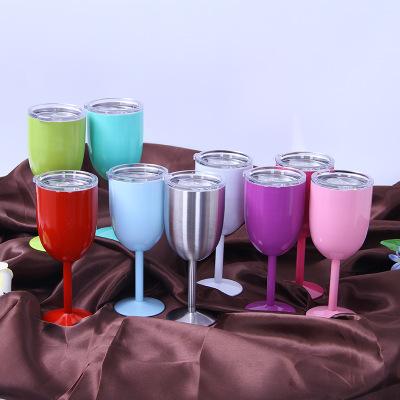 2018 hot 10oz Stainless Steel Wine Glasses Double Wall Vacuum Insulated wine Goblet with lid pink mint red