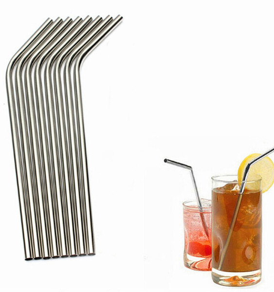 DHL Free shipping 100pcs/lot Stainless Steel Straw Steel Drinking Straws 205mm Reusable ECO Metal Drinking Straw Bar Drinks Party Stag