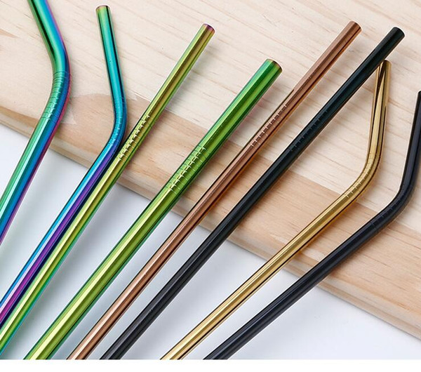 304 Colorful Stainless Steel Straw Reusable Drinking Straw High Quality Bent Straight Metal Straw Cleaner Brush A190406