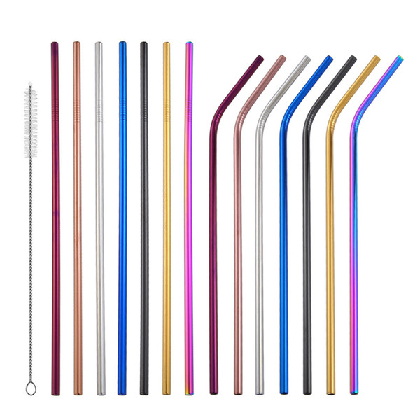 215mm*6mm Colorful 304 Stainless Steel Straws Reusable Drinking Straw High Quality Metal Straw Free laser logo LX0212