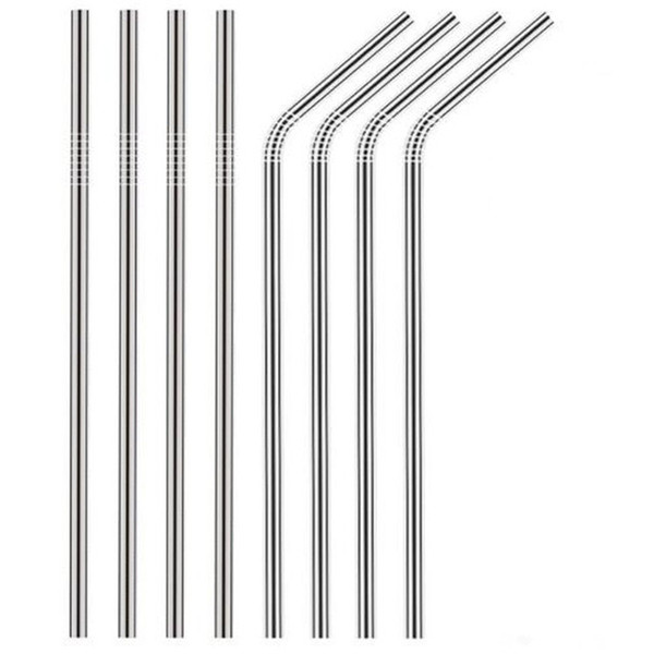 Reusable Metal Drinking Straw Eco Friendly 304 Stainless Steel Curved and Straight beer Drink Straws Party Bar Accessories 300pcs Free DHL