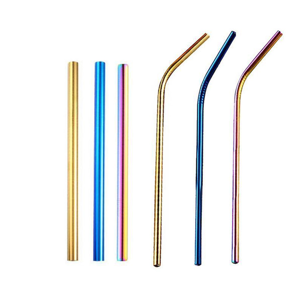 Colorful 304 Stainless Steel Straws Reusable Straight Bent Metal Drinking Straw For Drinks Milk Tea Party Bar