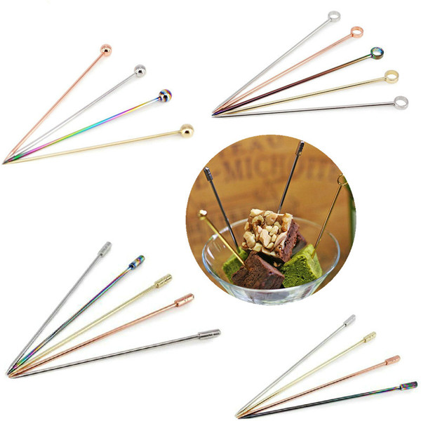 304 Stainless Steel Martini Cocktail Pick Fruit Sticks Titanium Gold Rose Gold Colors Bar Tools Drink Stirring Sticks Martini Picks