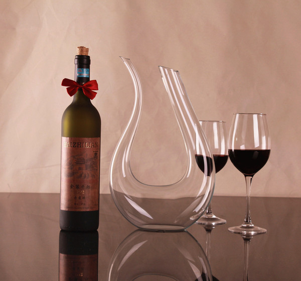 1PC 1500ml Big crystal handmade red wine decanter wedding wine decanter red glass wine dispenser U-shaped decanter Pourers J1102