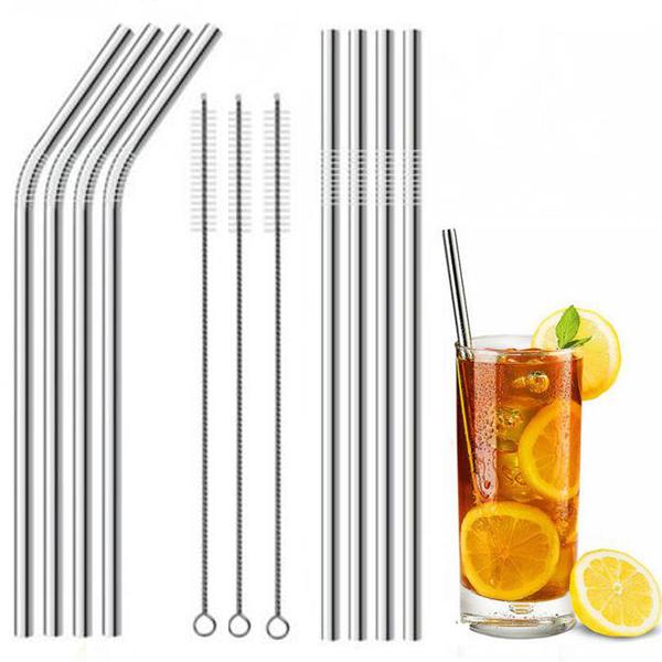 30 20 oz Stainless Steel Straw Durable Reusable Metal 10.5 and 8.5 inch Extra Long Drinking Bend and Straight Straws For 30oz 20oz Cups Mugs