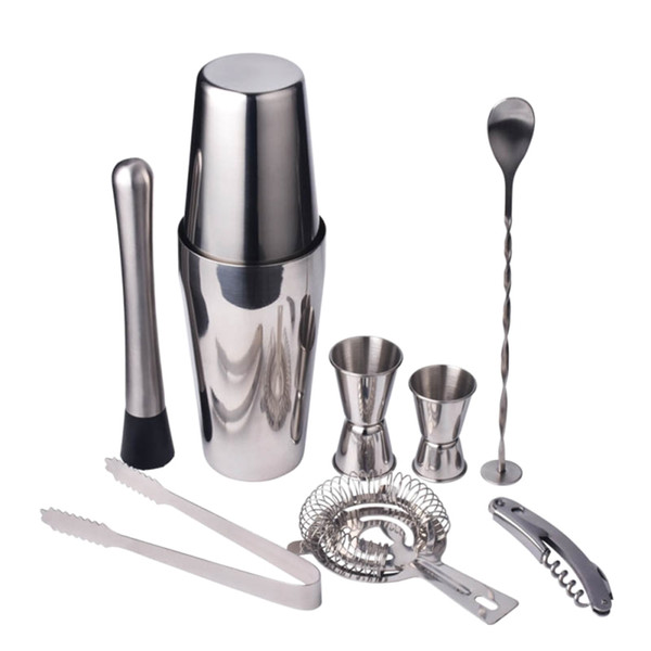 9pcs/set Stainless Steel Cocktail Shaker Mixer Drink Bartender Browser Kit Bars Set Tools Professional Bartender LZ0946