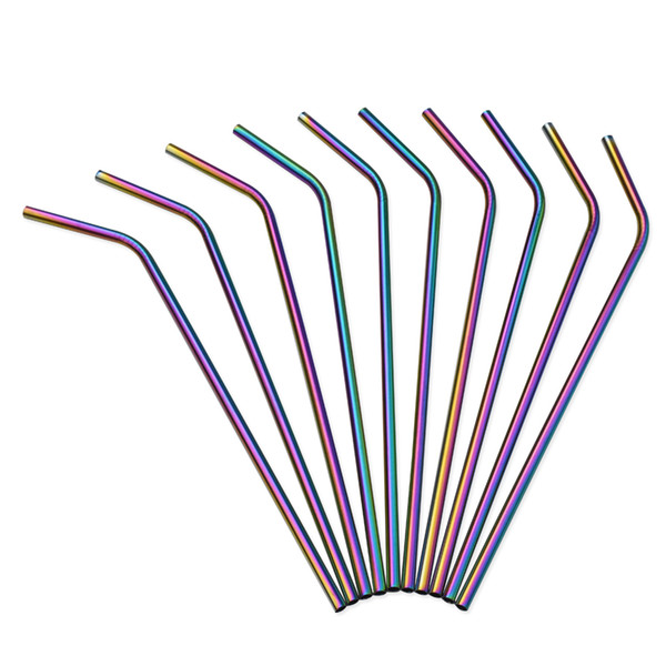 WOWSHINE New Colorful Stainless Steel 304 Drinking Straws 50pcs/lot Length 267mm Bent Dishwasher Safe Rainbow Color FDA