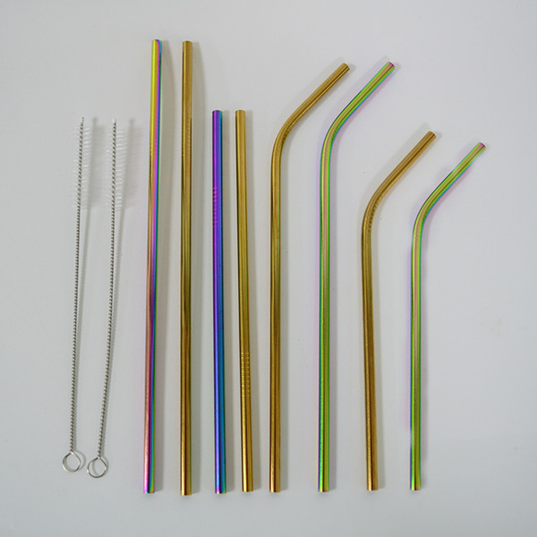 6mm Metal Stainless Steel Drinking Straw Straight Bent Reusable Straw with Brushes for Beer Coffee Party Drink