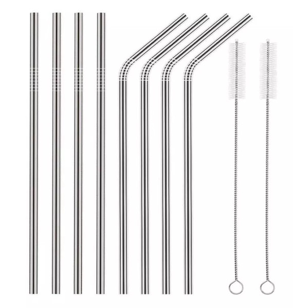 215mm 6mm silver Reusable 304 FDA approved Food grade juice bent straight Stainless steel straw metal straws