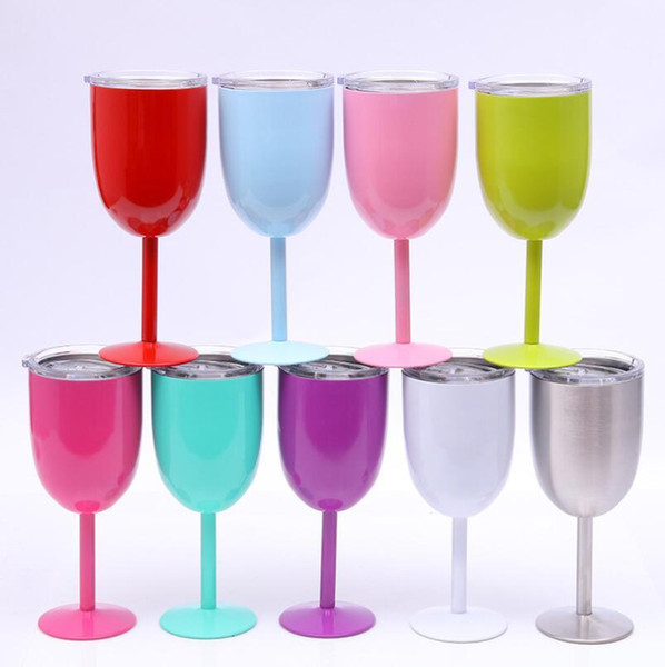 10oz Vacuum Stainless Steel Wine Cup Cocktail Wine Glass Goblet Wine Cup Juice Drinks Mug With Lid