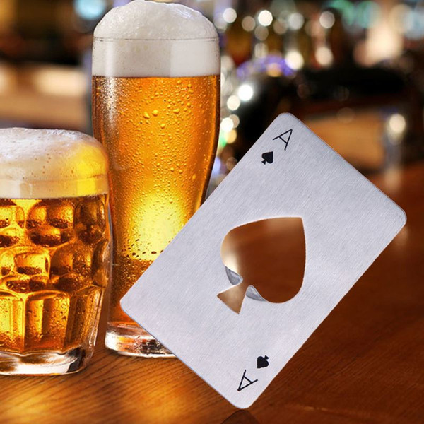 Hot Sale 1pc Stainless Steel Poker Playing Card Ace of Spades Bar Tool Soda Beer Bottle Cap Opener Gift Home Decor Compact