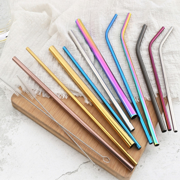 500pcs/lot Reusable Drinking Straw Stainless Steel Metal Straw For Mugs Cleaner Brush white and black package bag for sale