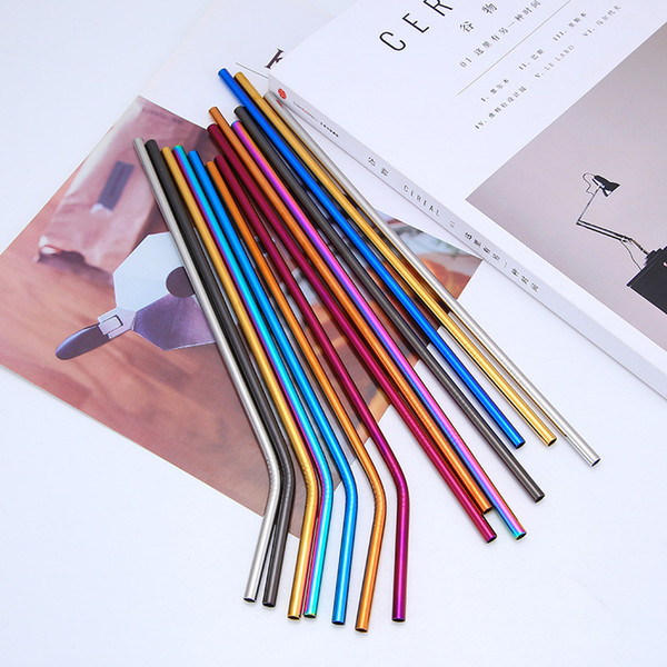 Colorful Stainless Steel Drinking Straw Straight Bent Reusable Straws Juice Party environmental protection Bar Accessorie 6*215mm/265mm