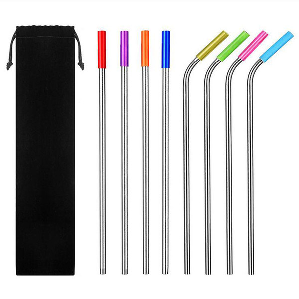 DHL 30oz 20oz tumbler Stainless Steel Straws Cleaning Brush reusable drinking straw straight and bend drinking tool silicone case 6mm