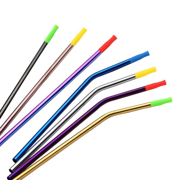 DHL FDA food quality straw mouthpiece Straws Reusable Metal Straws With Silicone Tips Stainless steel straw mouth straw sleeve brush