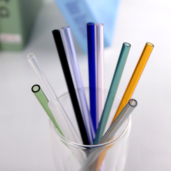 Factory Direct Sale Colored Borosilicate Cocktail Glass Straws 7 Inch 8mm Strait Drinking Straw for Party