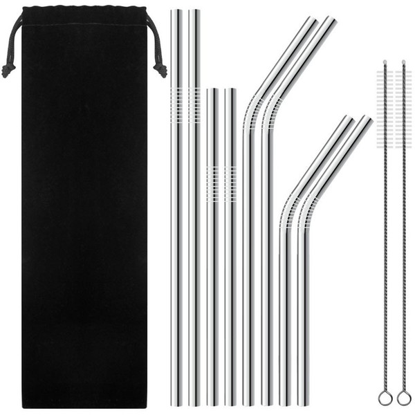 Stainless Steel Bend & Straight Straw 8.5inch/9.5inch/10.5inch Reusable Metal Drinking Straws for Bar Party