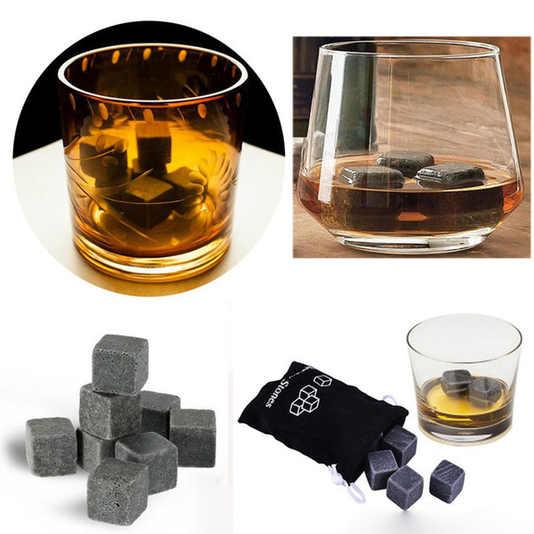 9pcs/Lot Natural Whiskey Stones New Magic Whisky Cooling Stone Ice Cubes Rocks Cold Glacier Stone Free Shipping